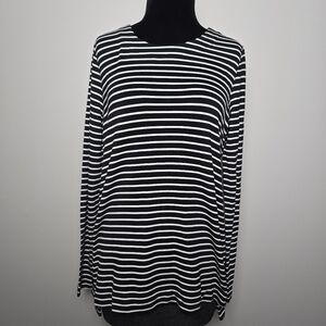 CAbi Side Snap Tee Black White Striped Long Sleeve Size S